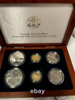 1992 Columbus Quincentenary Six Coin Silver & Gold Set 3 Proof 3 UNC In Box, COA