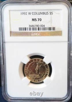 1992 W $5.00 GOLD COLUMBUS UNCIRCULATED. 2419oz AGW NGC MS70