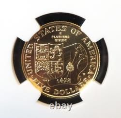 1992 W $5.00 GOLD COLUMBUS UNCIRCULATED. 2419oz AGW NGC MS70