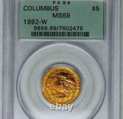 1992-W $5 GOLD PCGS MS69 Columbus OGH Old Green Holder Half Eagle. 2419 oz