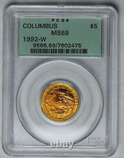 1992-W $5 GOLD PCGS MS69 Columbus OGH Old Green Holder Half Eagle. 2419 oz