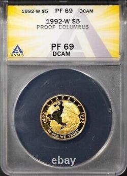 1992-W $5 Gold Columbus Coin PF 69 DCAM ANACS # 7625729 + Bonus
