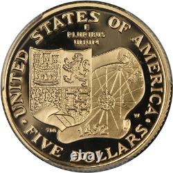 1992-W Columbus Commemorative Gold $5 PCGS PR70 DCAM Reagan Legacy Series