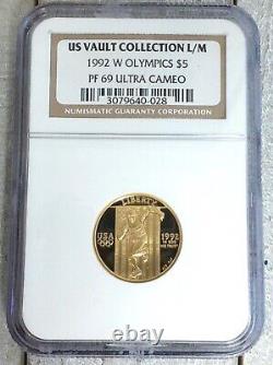 1992-W Olympics $5 Gold Coin NCG PF69 ULTRA CAMEO U. S. VAULT COLLECTION L/M