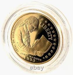 1993W Madison Bill of Rights $5 Gold Five Dollar Proof Commemorative Box And COA