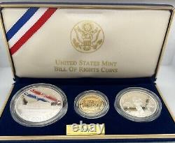 1993 BILL OF RIGHTS 3 COIN PROOF SET, with GOLD & SILVER US MINT OGP withCOA gift