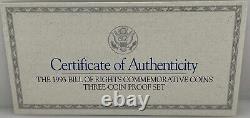 1993 BILL OF RIGHTS 3 COIN PROOF SET, with GOLD & SILVER US MINT OGP withCOA gift