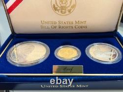 1993 Bill of Rights 3-coin Gold Proof set Blue box with gold letters & CoA