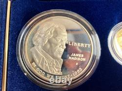 1993 Bill of Rights 3-coin Gold Proof set Blue box with gold letters & CoA