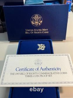 1993 Bill of Rights 3-coin Gold Proof set Blue box with gold letters & CoA
