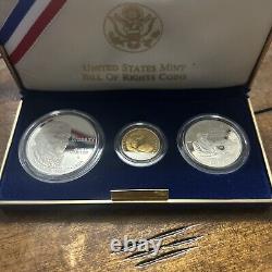 1993 Bill of Rights Silver and Gold Three-Coin Uncirculated Set withOGP & COA