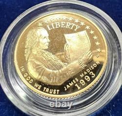 1993 US MINT Bill of Rights PROOF COIN SET 1/4 Oz GOLD $5, SILVER $1, 50C