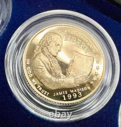 1993 US MINT Bill of Rights PROOF COIN SET 1/4 Oz GOLD $5, SILVER $1, 50C