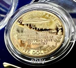 1993 US MINT Bill of Rights PROOF COIN SET 1/4 Oz GOLD $5, SILVER $1, 50C
