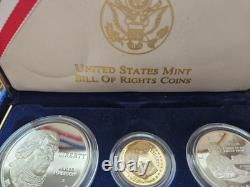 1993 US Mint Bill of Rights Coins Proof $5 Gold, $1 Silver, 50C Clad withOGP-WOW