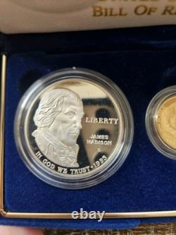 1993 US Mint Bill of Rights Coins Proof $5 Gold, $1 Silver, 50C Clad withOGP-WOW