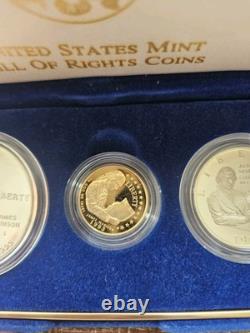 1993 US Mint Bill of Rights Coins Proof $5 Gold, $1 Silver, 50C Clad withOGP-WOW