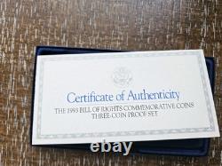 1993 US Mint Bill of Rights Coins Proof $5 Gold, $1 Silver, 50C Clad withOGP-WOW