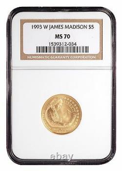 1993-W $5 NGC MS70 James Madison Mint State gold commemorative coin