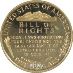 1993 W Bill of Rights Commemorative Gold Proof $5 Coin Collectible
