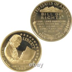 1993 W Bill of Rights Commemorative Gold Proof $5 Coin Collectible