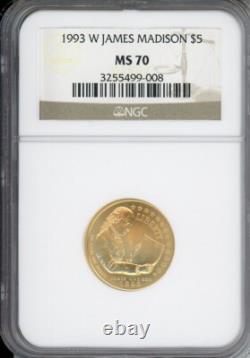 1993-W James Madison Bill of Rights $5 NGC MS70 MS-70 GOLD COMMEMORATIVE COIN