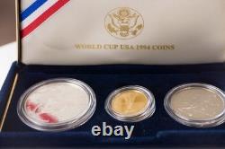 1994 FIFA World Cup 3-Coin Gold & Silver Set BU with Box & COA