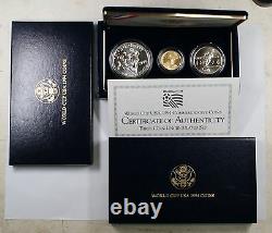 1994 US Mint World Cup Commemorative 3 Coin BU $5 Gold $1 Silver Clad Half OGP