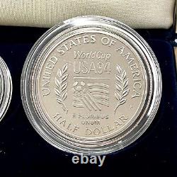 1994 US Mint World Cup FIFA 3 Coin Proof $5 Gold $1 Silver Clad Half