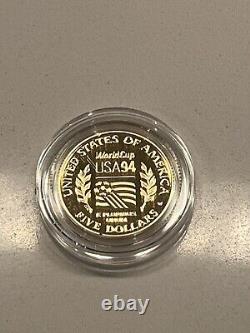 1994 W $5 GOLD World Cup USA Commemorative Proof Coin 24 Troy Oz 90% Gold COA