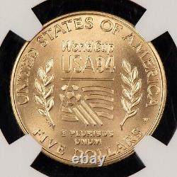 1994-W G$5 World Cup Soccer Commemorative Gold Coin RCTV NGC X MS 10 G3553