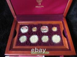 1995-1996 Atlanta Olympic 16 Coin Gold & Silver Proof Set in Cherrywood Box