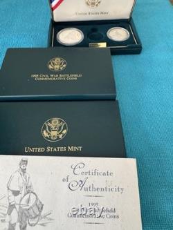 1995 CIVIL War 3 Coin Commemorative Proof Set (no Gold) Just Silver $, 1/2$ +coa
