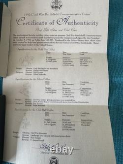 1995 CIVIL War 3 Coin Commemorative Proof Set (no Gold) Just Silver $, 1/2$ +coa