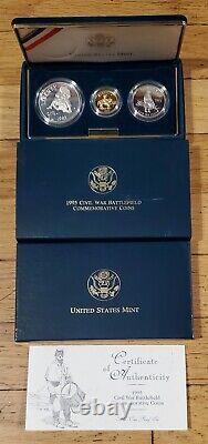 1995 Civil War Battlefield 3 Coin Set $5 Gold Proof Silver Clad With COA