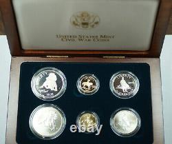 1995 Civil War Commemorative $5 $1 50c Proof & UNC Gold, Silver, Clad 6 Coin Set
