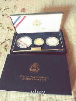 1995 Us CIVIL War Battle 3 Coin Commemorative Proof Set
