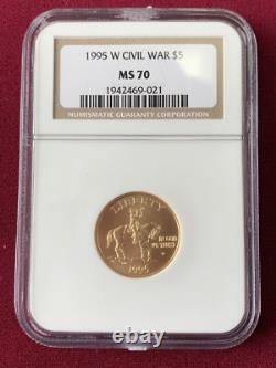 1995-W Civil War $5 Gold Commemorative NGC Graded MS70 Perfect Coin