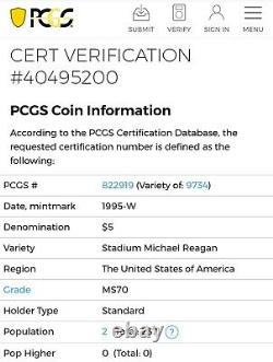 1995-W Reagan Legacy Olympic Stadium Commemorative Gold Coin PCGS MS70 Pop of 2