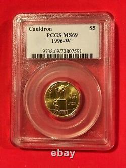 1996-W GOLD $5 BU Coin- US Olympic Cauldron- PCGS MS69 LOW MINTAGE 1/4 oz