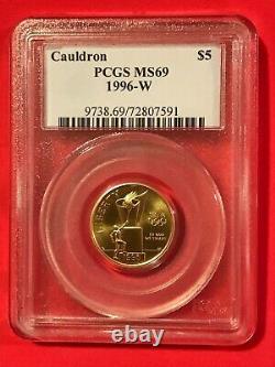 1996-W GOLD $5 BU Coin- US Olympic Cauldron- PCGS MS69 LOW MINTAGE 1/4 oz