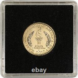 1996-W US Gold $5 Olympic Cauldron Commemorative BU Coin in Square Holder