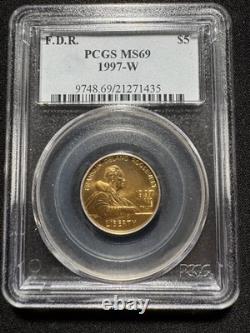 1997 F. D. R. $5 Gold Commemorative Us Mint Pcgs Ms69