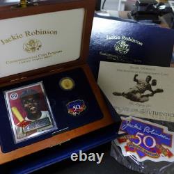1997-W 50TH ANNIV. JACKIE ROBINSON $5 GOLD COMMEM. COIN WithCARD, PIN, & PATCH, COA