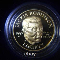 1997-W 50TH ANNIV. JACKIE ROBINSON $5 GOLD COMMEM. COIN WithCARD, PIN, & PATCH, COA