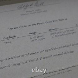 1997-W 50TH ANNIV. JACKIE ROBINSON $5 GOLD COMMEM. COIN WithCARD, PIN, & PATCH, COA