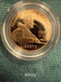 1997 W Franklin D. Roosevelt Commemorative Gold Uncirculated $5 Coin PROOF