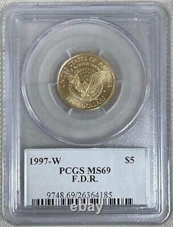 1997 W Franklin Delano Roosevelt FDR $5 Gold Coin PCGS MS 69 US Mercanti Signed