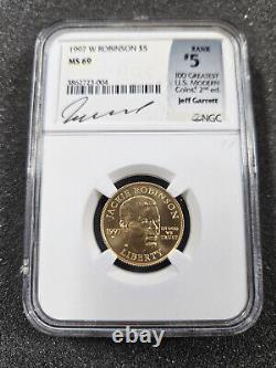 1997-W Jackie Robinson Commemorative $5 Gold MS69 NGC JEFF GARRET SIGNED KEY