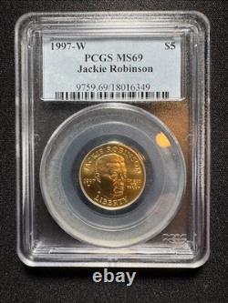 1997-w Jackie Robinson $5 Gold Us Commemorative-ms-69 Key Coin / Low Mintage